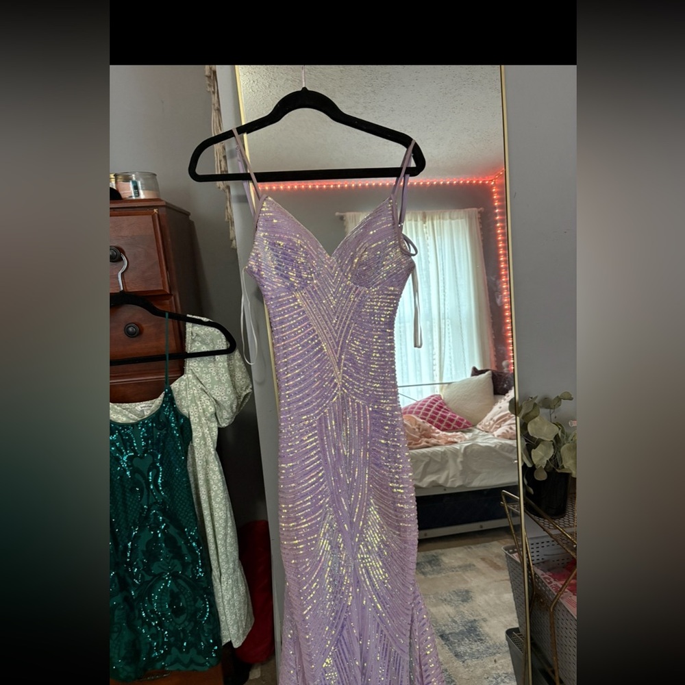 B Darlin Lavender and Gold Prom Dress